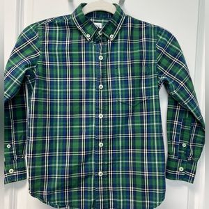 GAP Kids Long Sleeve Button Down Green Poplin Plaid Shirt Bright Green SZ M(8)